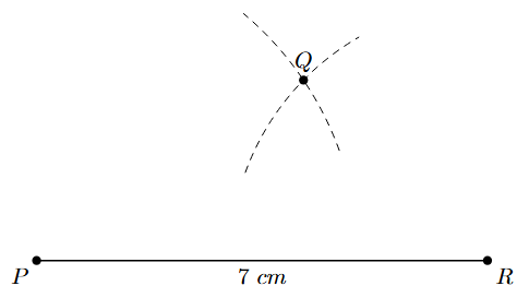 Locate point Q by arcs from P and R